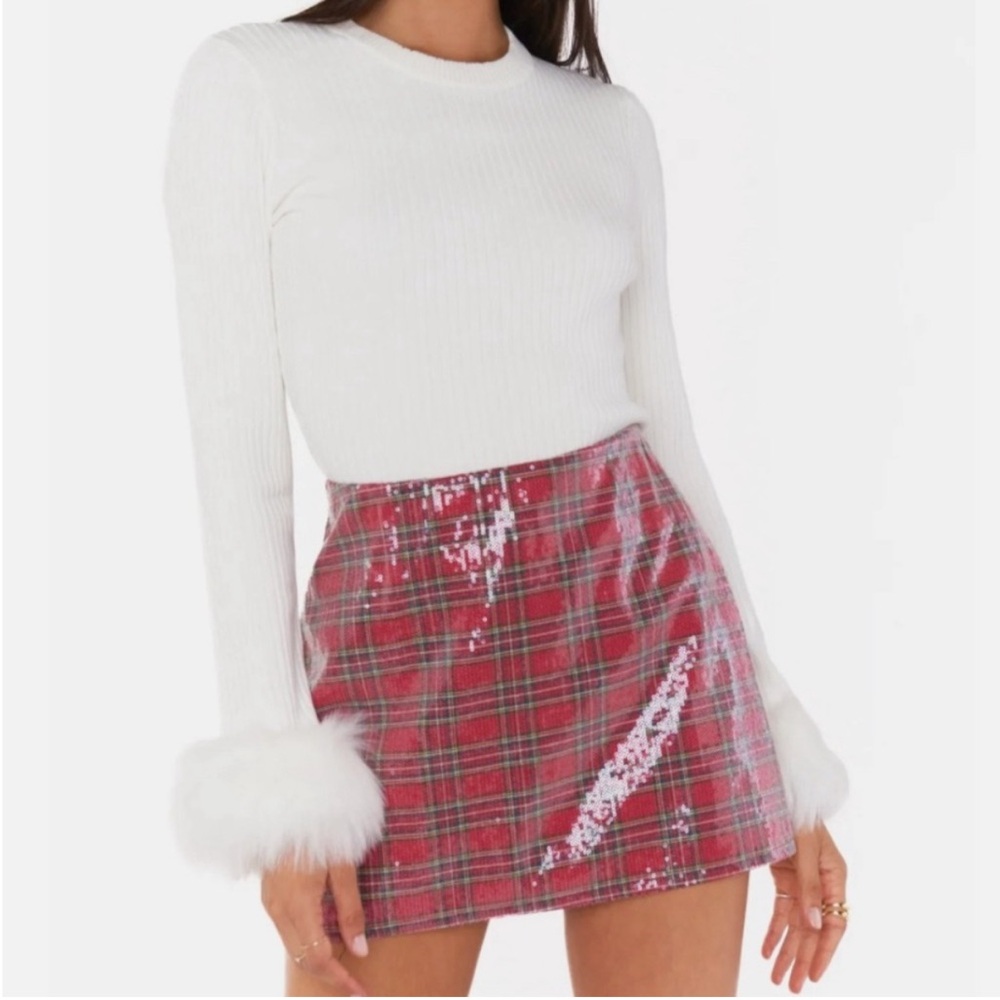 Show Me Your Mumu All Night Skort Red Sparkle Plaid EUC